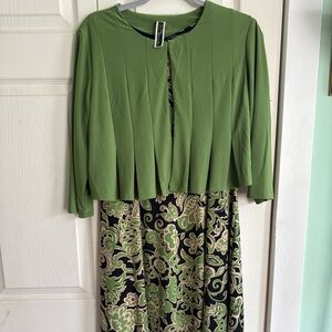 Julian Taylor Green and Black Floral Dress with Bolero Set size 12